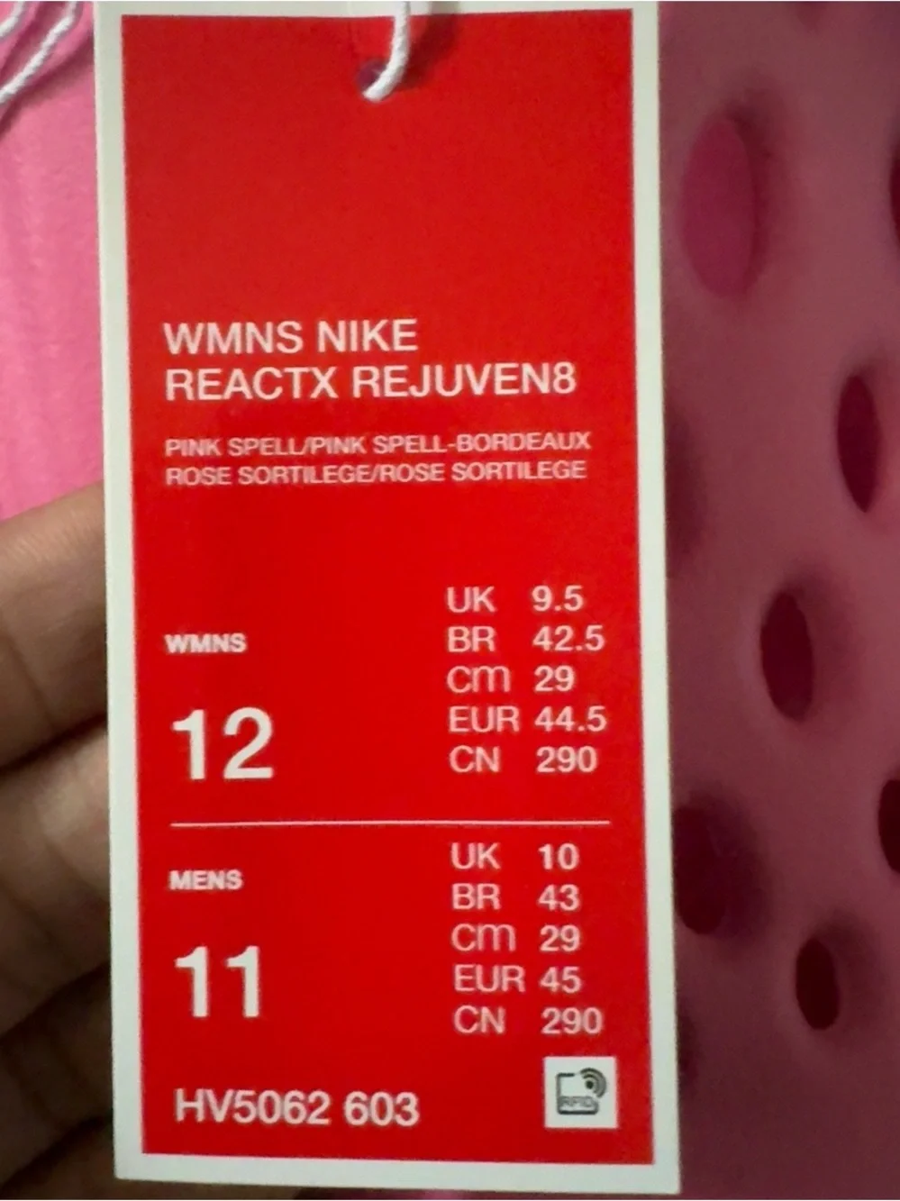 NEW Nike ReactX Rejuven8 Pink Spell Men’s 11 or Women’s 12